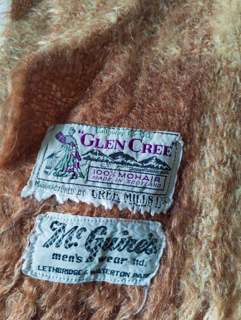 Vintage Glen Cree 100% Mohair Throw Blanket Scotland Earth Tone Plaid